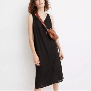 Madewell Petite Black Linen-Blend V-Neck Tank Dress